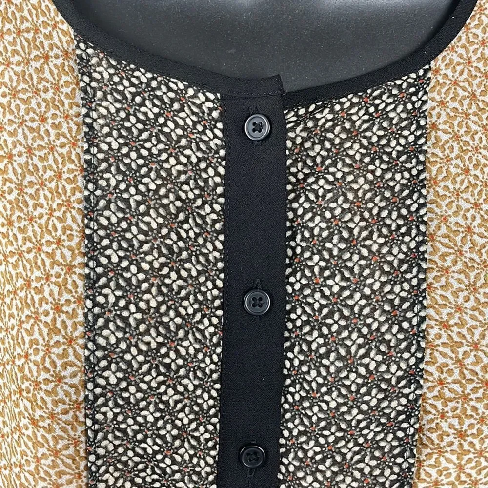 LOFT sheer floral print button front blouse puff sleeve black mustard red white
